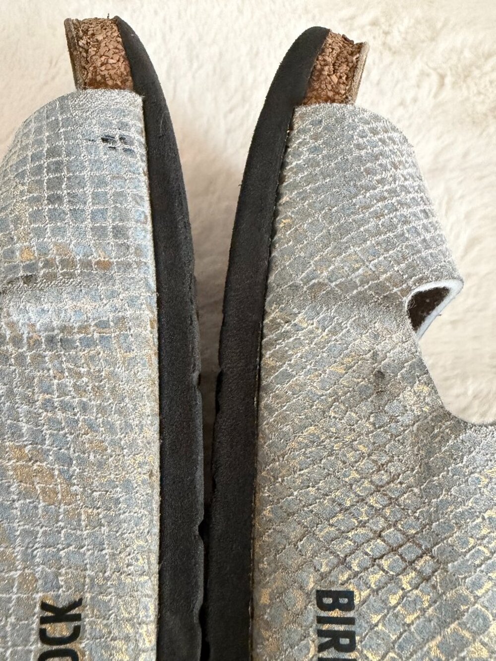 Birkenstock Arizona Shiny Python Two-Strap Dusty Blue Slide Sandal Size: EU36 - Picture 13 of 16